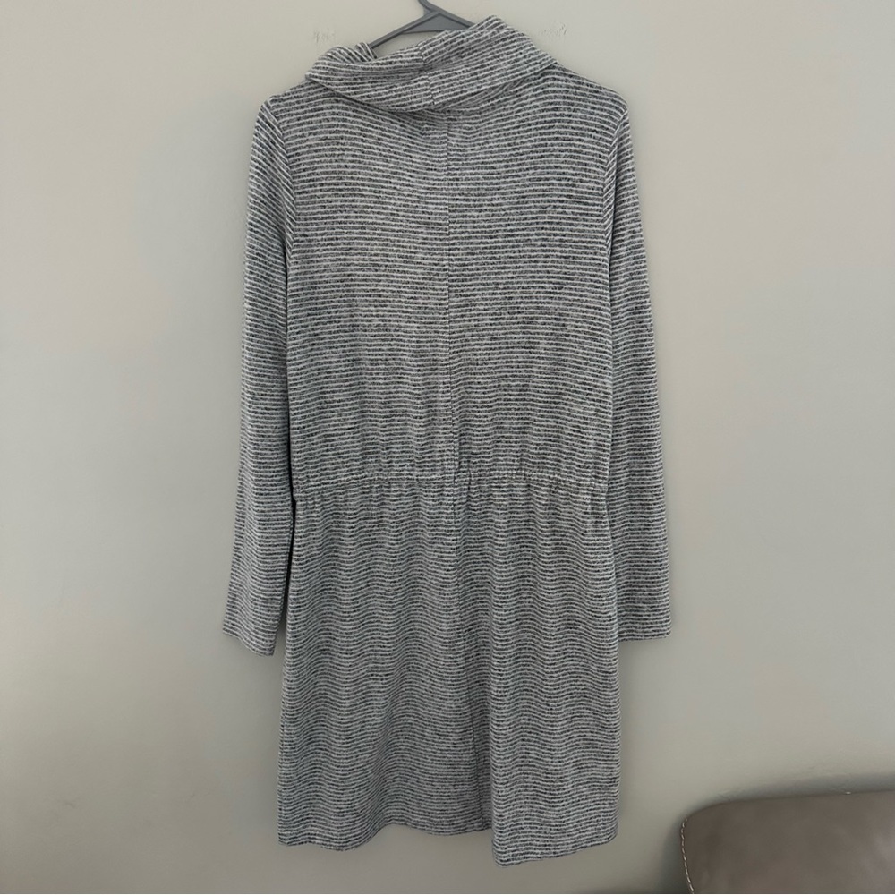 LOFT Lou & Grey Cowl Neck Drawstring Waist Long Sleeve Dress SZ M in Grey - Picture 4 of 9